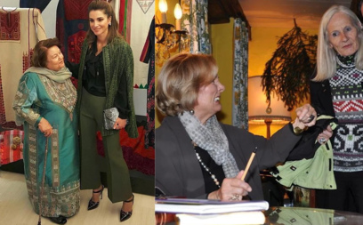 La majesté la reine Rania de la Jordanie avec Mrs. Widad  Kawar/Lydia Vogel en parlant